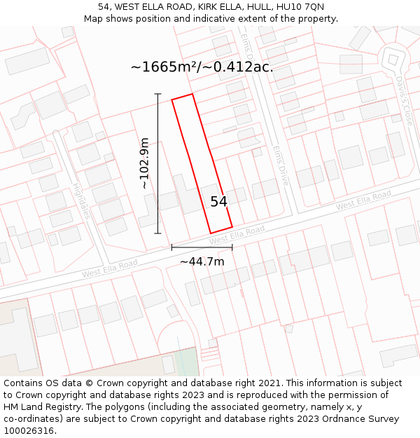 54, WEST ELLA ROAD, KIRK ELLA, HULL, HU10 7QN: Plot and title map