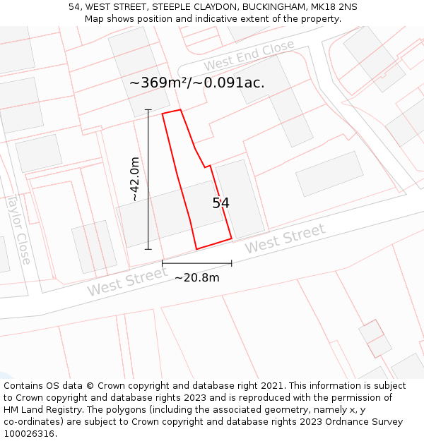 54, WEST STREET, STEEPLE CLAYDON, BUCKINGHAM, MK18 2NS: Plot and title map