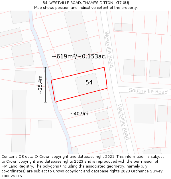 54, WESTVILLE ROAD, THAMES DITTON, KT7 0UJ: Plot and title map