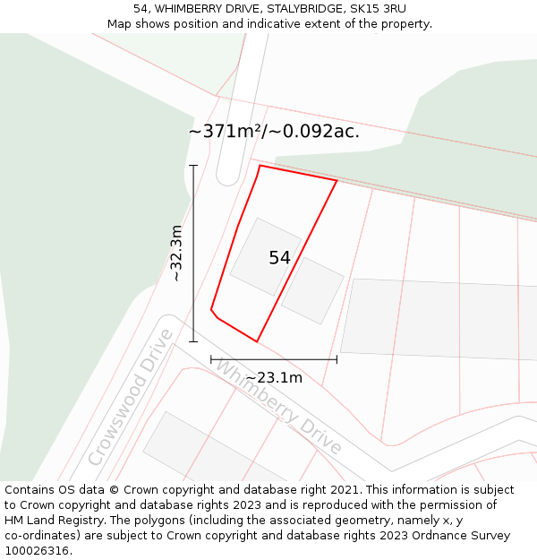 54, WHIMBERRY DRIVE, STALYBRIDGE, SK15 3RU: Plot and title map