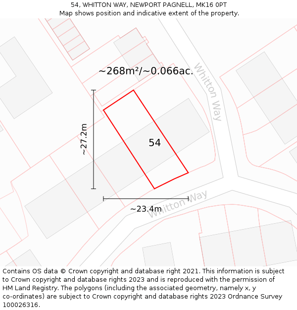 54, WHITTON WAY, NEWPORT PAGNELL, MK16 0PT: Plot and title map