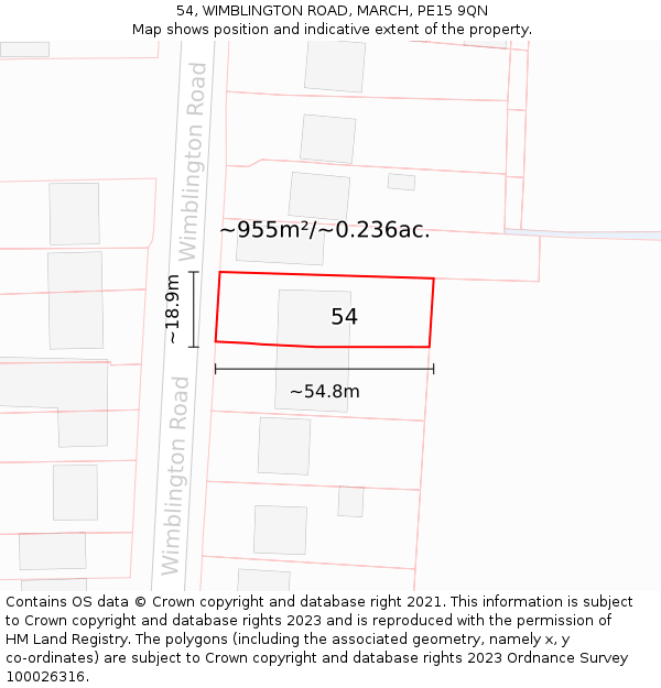 54, WIMBLINGTON ROAD, MARCH, PE15 9QN: Plot and title map