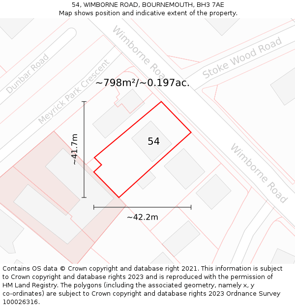 54, WIMBORNE ROAD, BOURNEMOUTH, BH3 7AE: Plot and title map