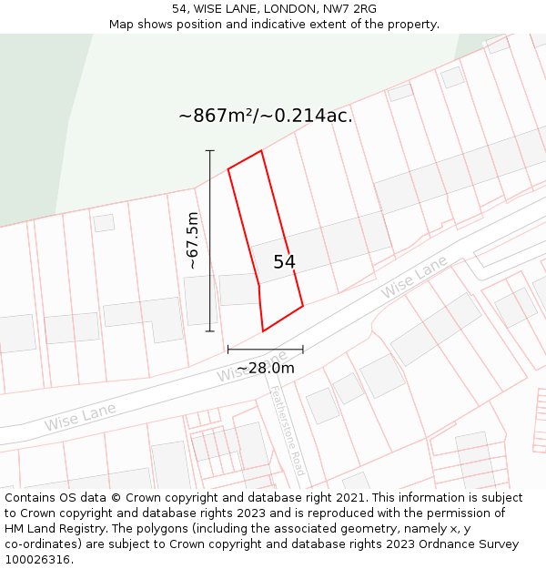 54, WISE LANE, LONDON, NW7 2RG: Plot and title map