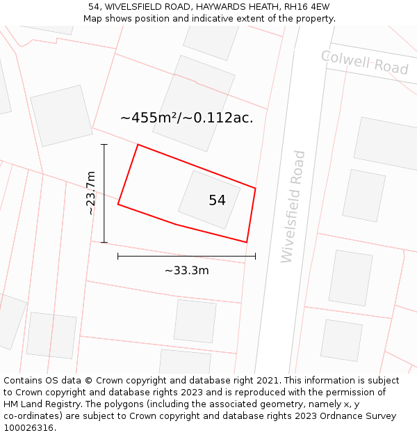 54, WIVELSFIELD ROAD, HAYWARDS HEATH, RH16 4EW: Plot and title map