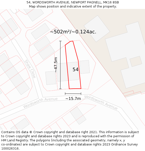 54, WORDSWORTH AVENUE, NEWPORT PAGNELL, MK16 8SB: Plot and title map