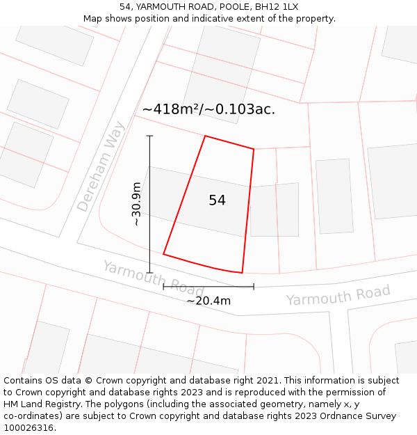 54, YARMOUTH ROAD, POOLE, BH12 1LX: Plot and title map