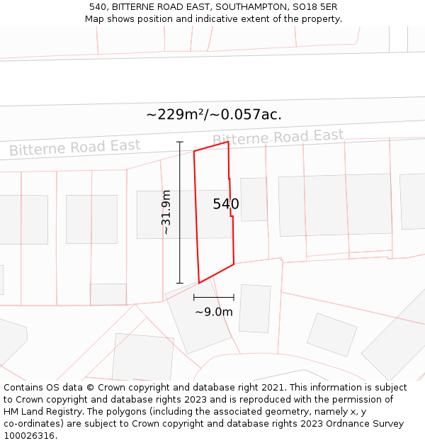 540, BITTERNE ROAD EAST, SOUTHAMPTON, SO18 5ER: Plot and title map