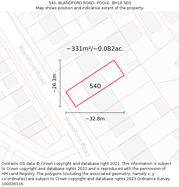 540, BLANDFORD ROAD, POOLE, BH16 5EG: Plot and title map