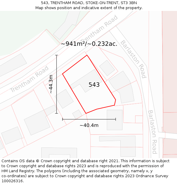 543, TRENTHAM ROAD, STOKE-ON-TRENT, ST3 3BN: Plot and title map