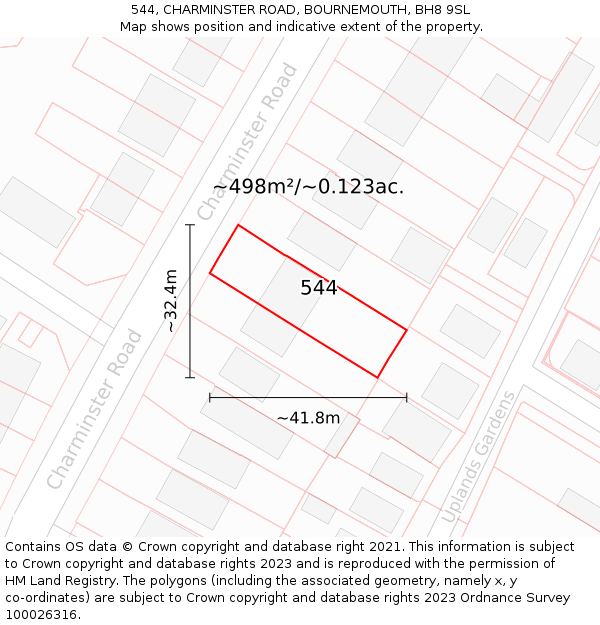544, CHARMINSTER ROAD, BOURNEMOUTH, BH8 9SL: Plot and title map
