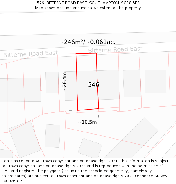 546, BITTERNE ROAD EAST, SOUTHAMPTON, SO18 5ER: Plot and title map