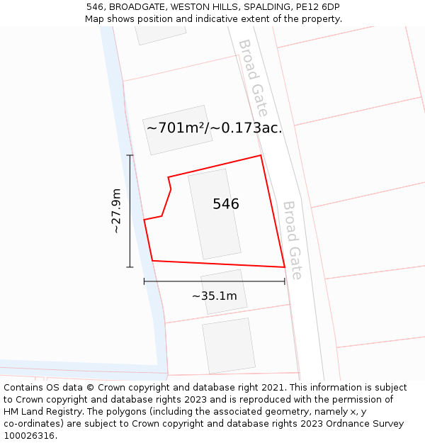 546, BROADGATE, WESTON HILLS, SPALDING, PE12 6DP: Plot and title map