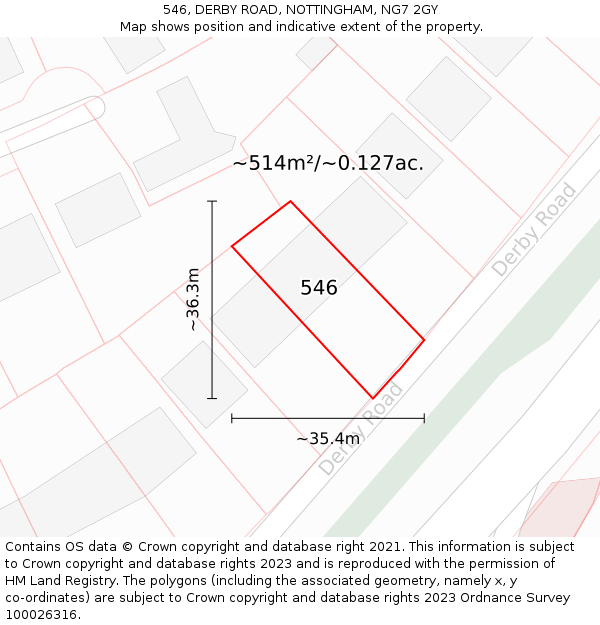 546, DERBY ROAD, NOTTINGHAM, NG7 2GY: Plot and title map