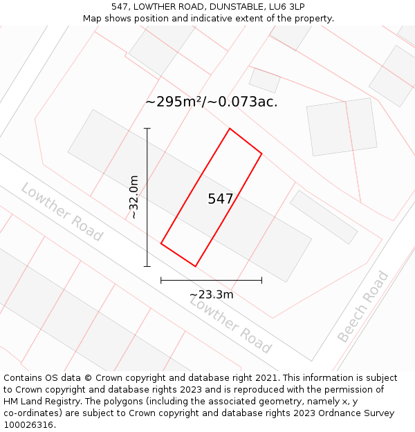 547, LOWTHER ROAD, DUNSTABLE, LU6 3LP: Plot and title map