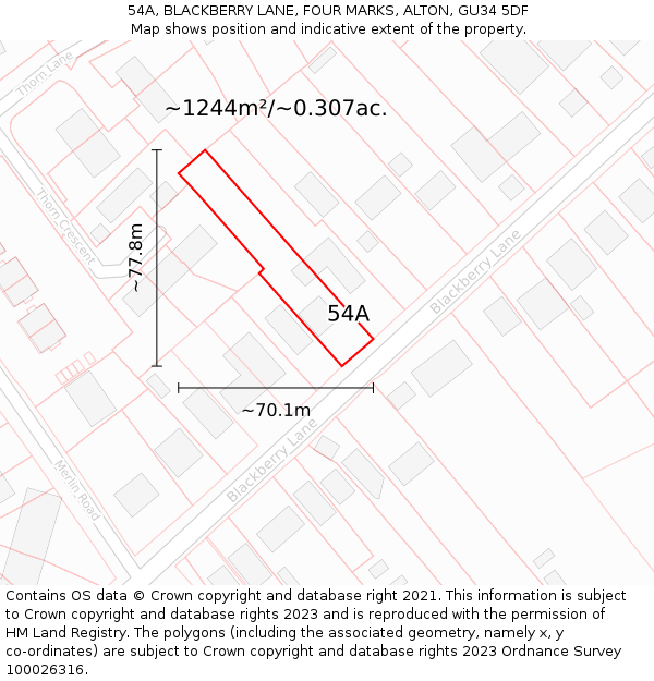 54A, BLACKBERRY LANE, FOUR MARKS, ALTON, GU34 5DF: Plot and title map