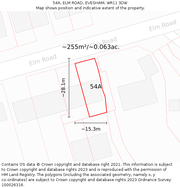 54A, ELM ROAD, EVESHAM, WR11 3DW: Plot and title map