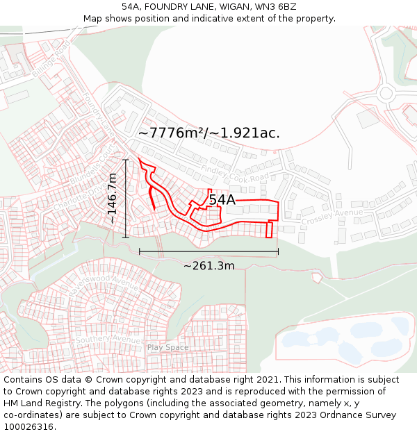 54A, FOUNDRY LANE, WIGAN, WN3 6BZ: Plot and title map