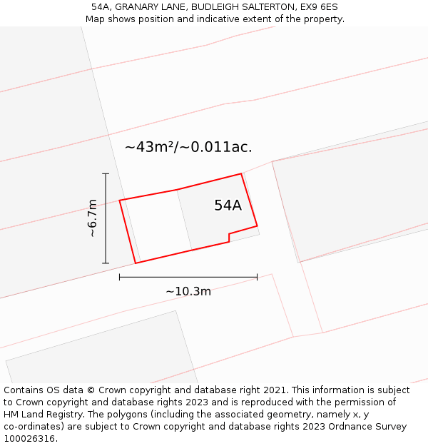 54A, GRANARY LANE, BUDLEIGH SALTERTON, EX9 6ES: Plot and title map