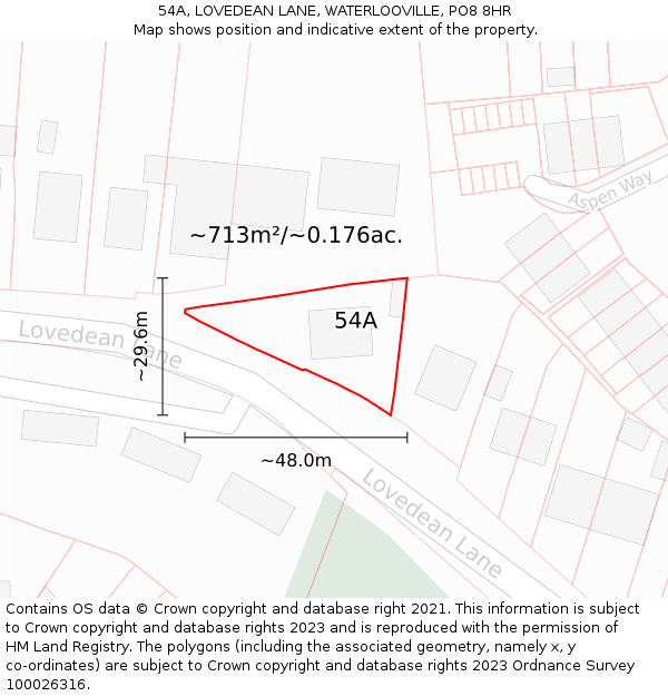 54A, LOVEDEAN LANE, WATERLOOVILLE, PO8 8HR: Plot and title map