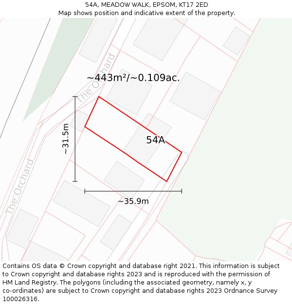 54A, MEADOW WALK, EPSOM, KT17 2ED: Plot and title map