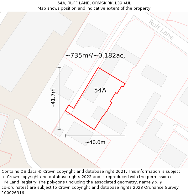 54A, RUFF LANE, ORMSKIRK, L39 4UL: Plot and title map