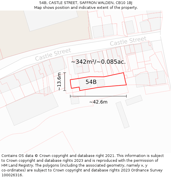 54B, CASTLE STREET, SAFFRON WALDEN, CB10 1BJ: Plot and title map