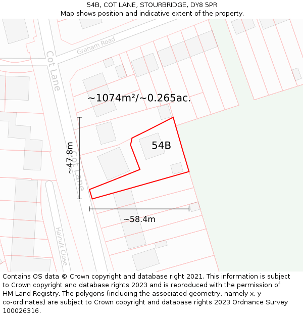 54B, COT LANE, STOURBRIDGE, DY8 5PR: Plot and title map