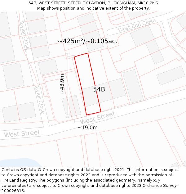 54B, WEST STREET, STEEPLE CLAYDON, BUCKINGHAM, MK18 2NS: Plot and title map