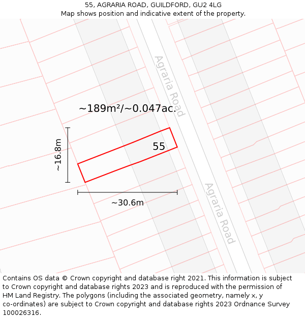 55, AGRARIA ROAD, GUILDFORD, GU2 4LG: Plot and title map