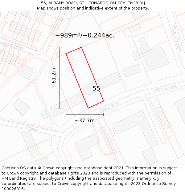 55, ALBANY ROAD, ST. LEONARDS-ON-SEA, TN38 0LJ: Plot and title map