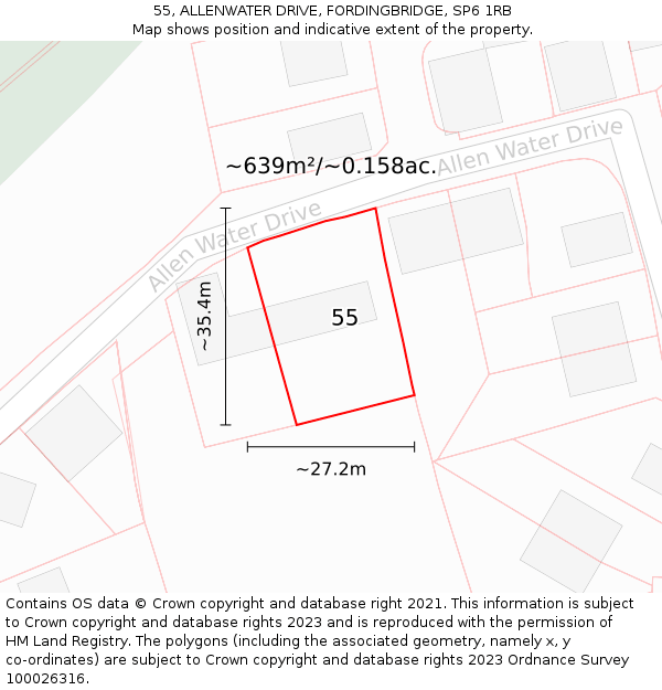 55, ALLENWATER DRIVE, FORDINGBRIDGE, SP6 1RB: Plot and title map