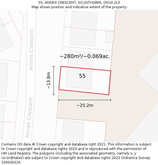 55, ANNES CRESCENT, SCUNTHORPE, DN16 2LP: Plot and title map