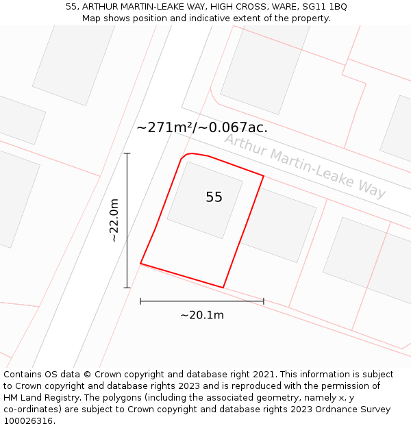 55, ARTHUR MARTIN-LEAKE WAY, HIGH CROSS, WARE, SG11 1BQ: Plot and title map