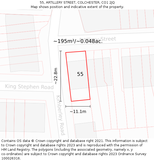 55, ARTILLERY STREET, COLCHESTER, CO1 2JQ: Plot and title map