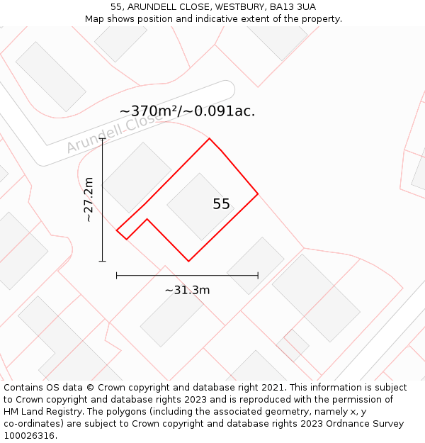 55, ARUNDELL CLOSE, WESTBURY, BA13 3UA: Plot and title map