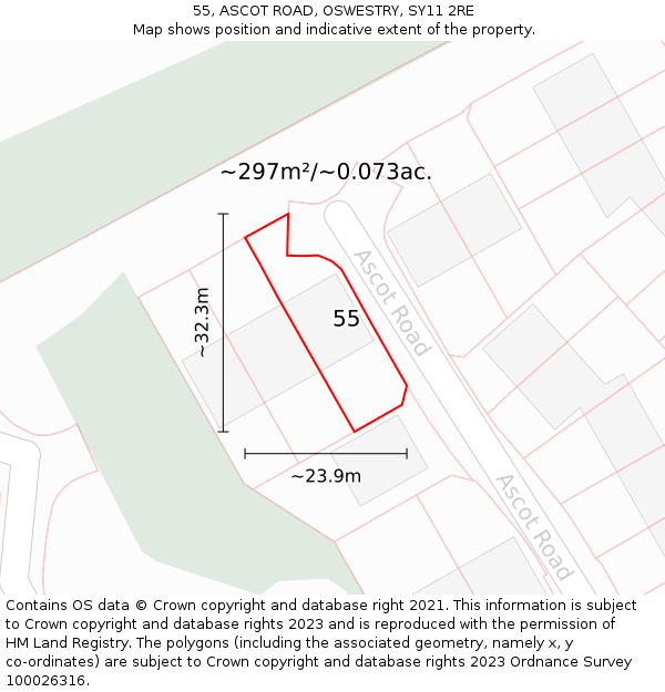 55, ASCOT ROAD, OSWESTRY, SY11 2RE: Plot and title map