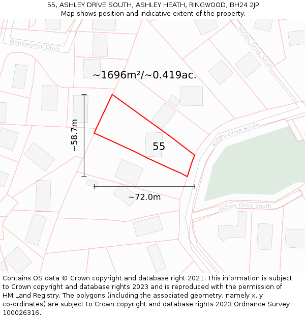 55, ASHLEY DRIVE SOUTH, ASHLEY HEATH, RINGWOOD, BH24 2JP: Plot and title map