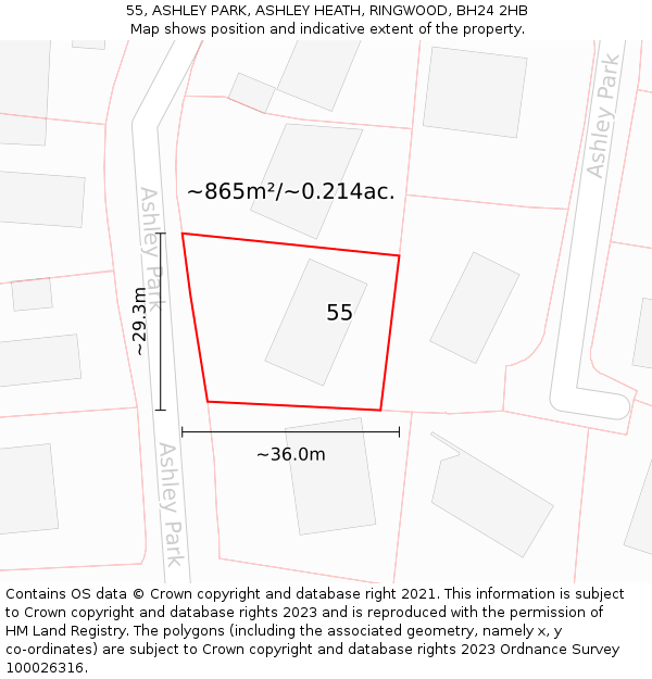 55, ASHLEY PARK, ASHLEY HEATH, RINGWOOD, BH24 2HB: Plot and title map