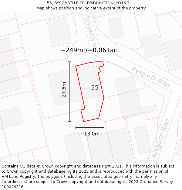 55, AYSGARTH RISE, BRIDLINGTON, YO16 7HU: Plot and title map
