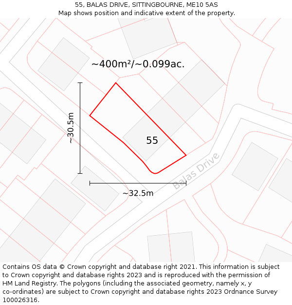 55, BALAS DRIVE, SITTINGBOURNE, ME10 5AS: Plot and title map