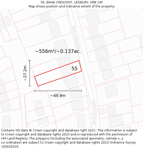 55, BANK CRESCENT, LEDBURY, HR8 1AF: Plot and title map