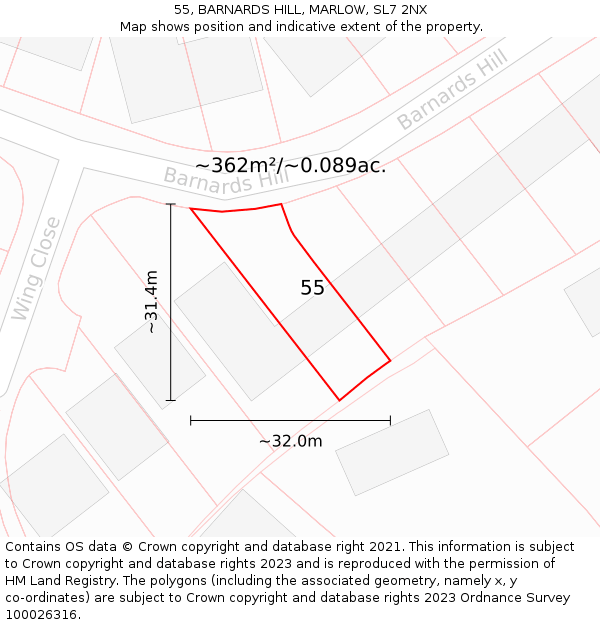 55, BARNARDS HILL, MARLOW, SL7 2NX: Plot and title map