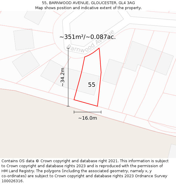 55, BARNWOOD AVENUE, GLOUCESTER, GL4 3AG: Plot and title map