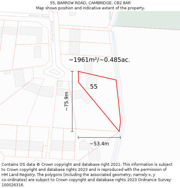 55, BARROW ROAD, CAMBRIDGE, CB2 8AR: Plot and title map