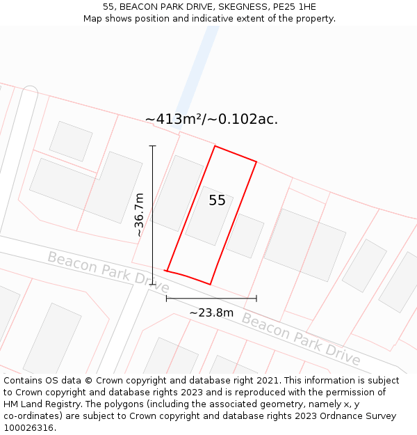 55, BEACON PARK DRIVE, SKEGNESS, PE25 1HE: Plot and title map