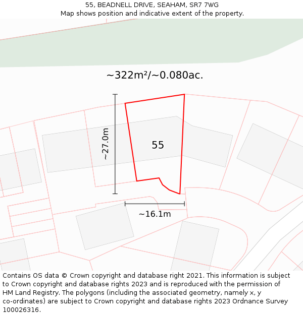 55, BEADNELL DRIVE, SEAHAM, SR7 7WG: Plot and title map