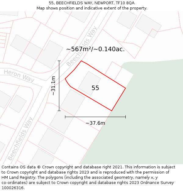 55, BEECHFIELDS WAY, NEWPORT, TF10 8QA: Plot and title map