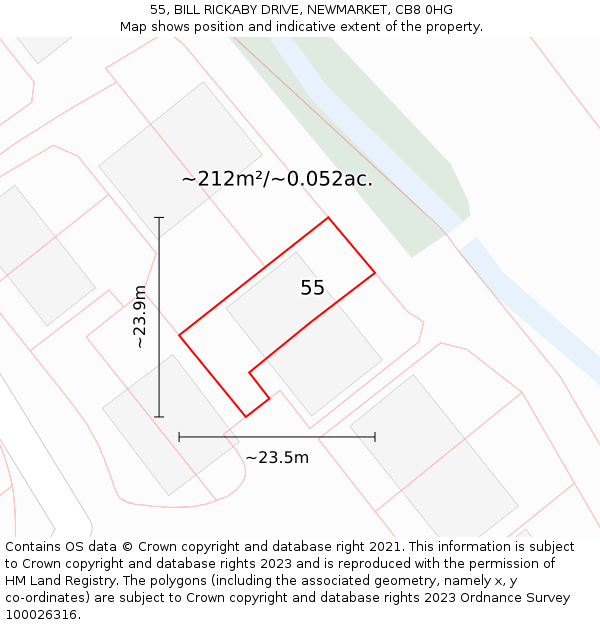 55, BILL RICKABY DRIVE, NEWMARKET, CB8 0HG: Plot and title map