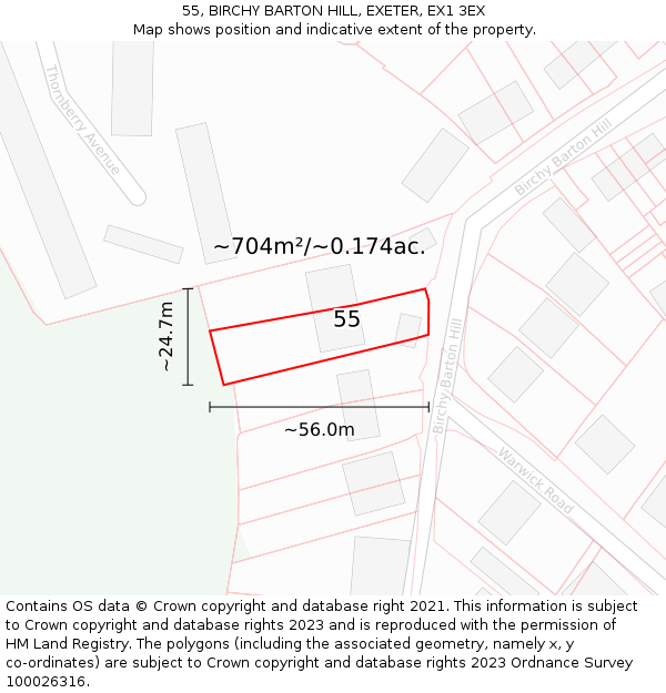 55, BIRCHY BARTON HILL, EXETER, EX1 3EX: Plot and title map